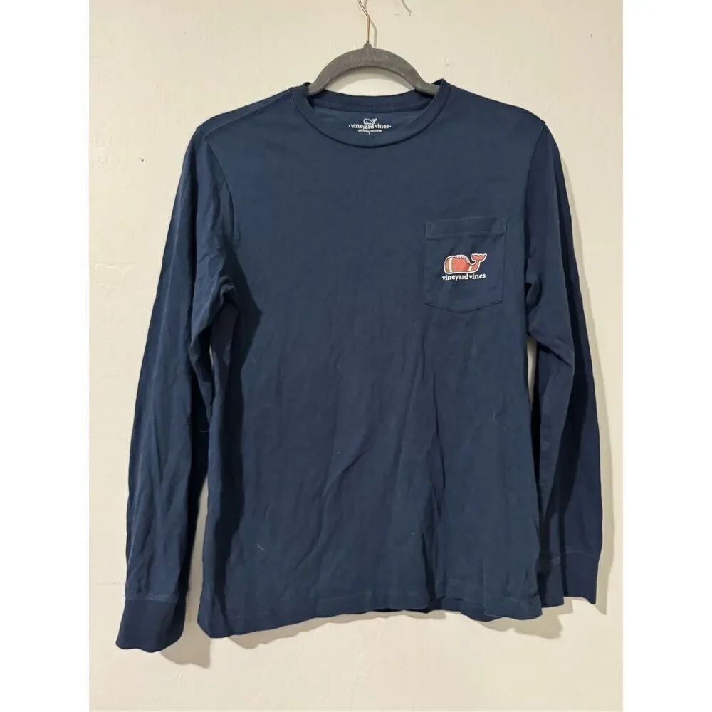 Vineyard Vines blue long sleeve tee football Youth L